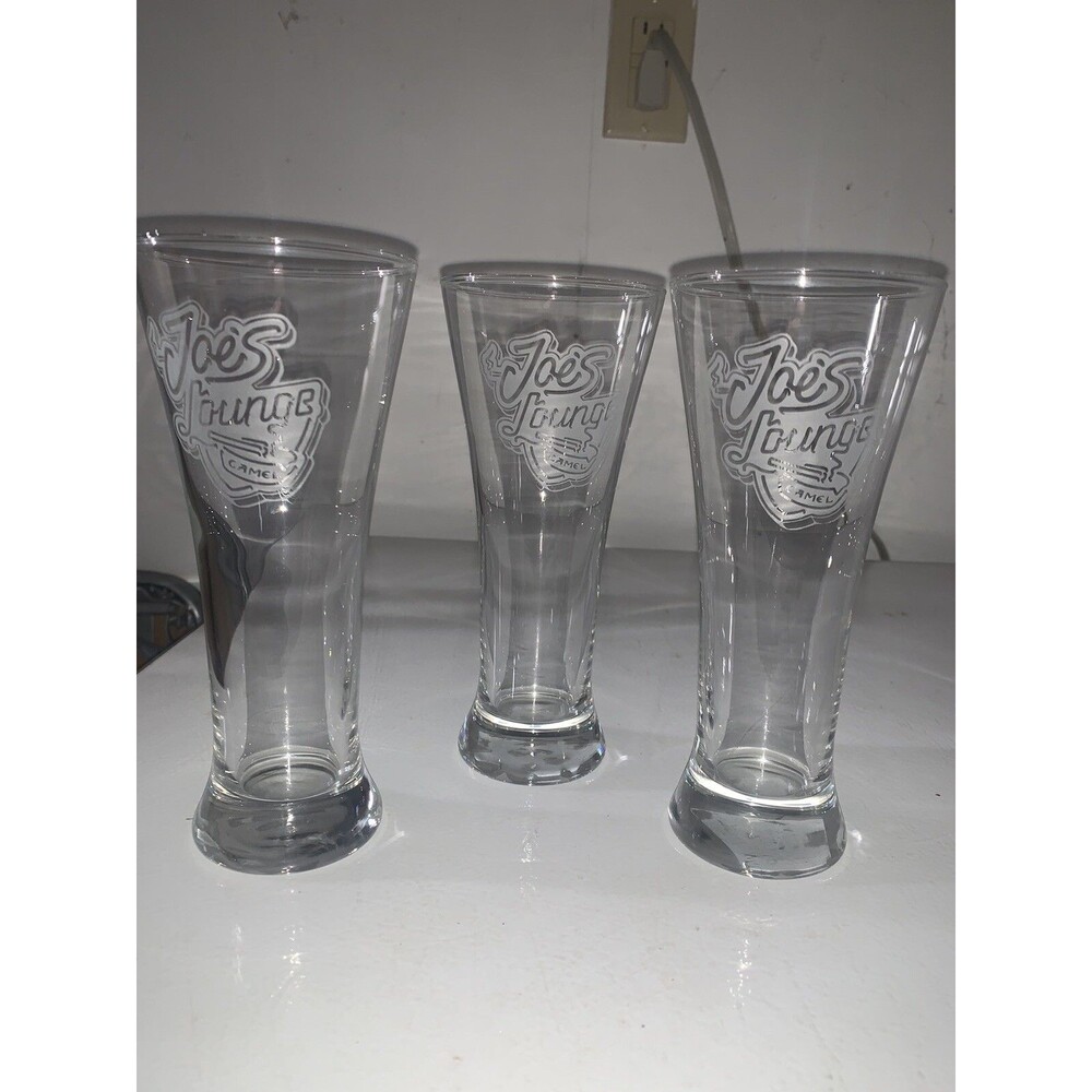 Vintage Camel Joe's Lounge Pilsner Beer Glass Etched Design Set Of 3